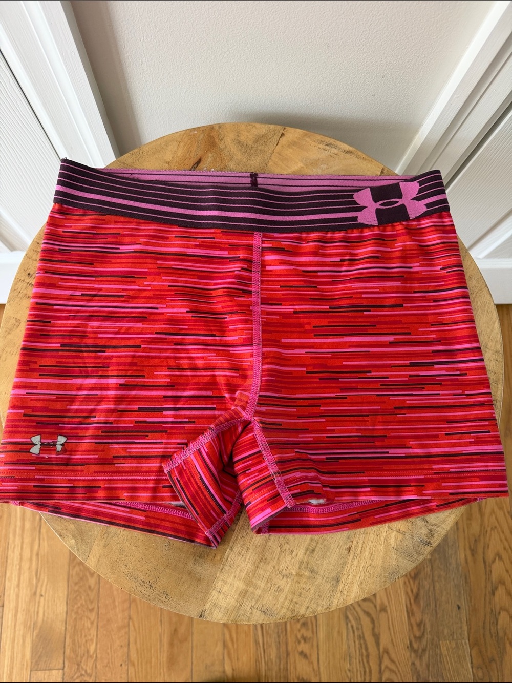 Under Armour Pink and Red Striped Compression Shorts